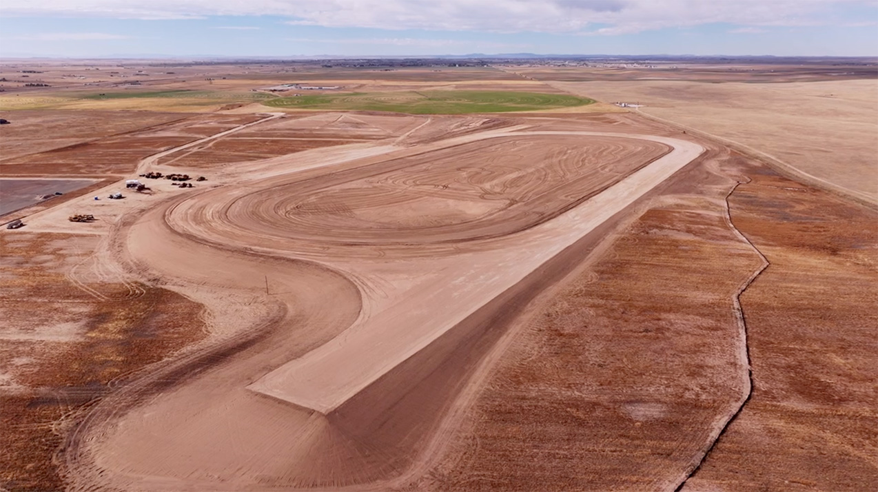 Aerial view of Thunder Plains Park racetrack progress in August 2024